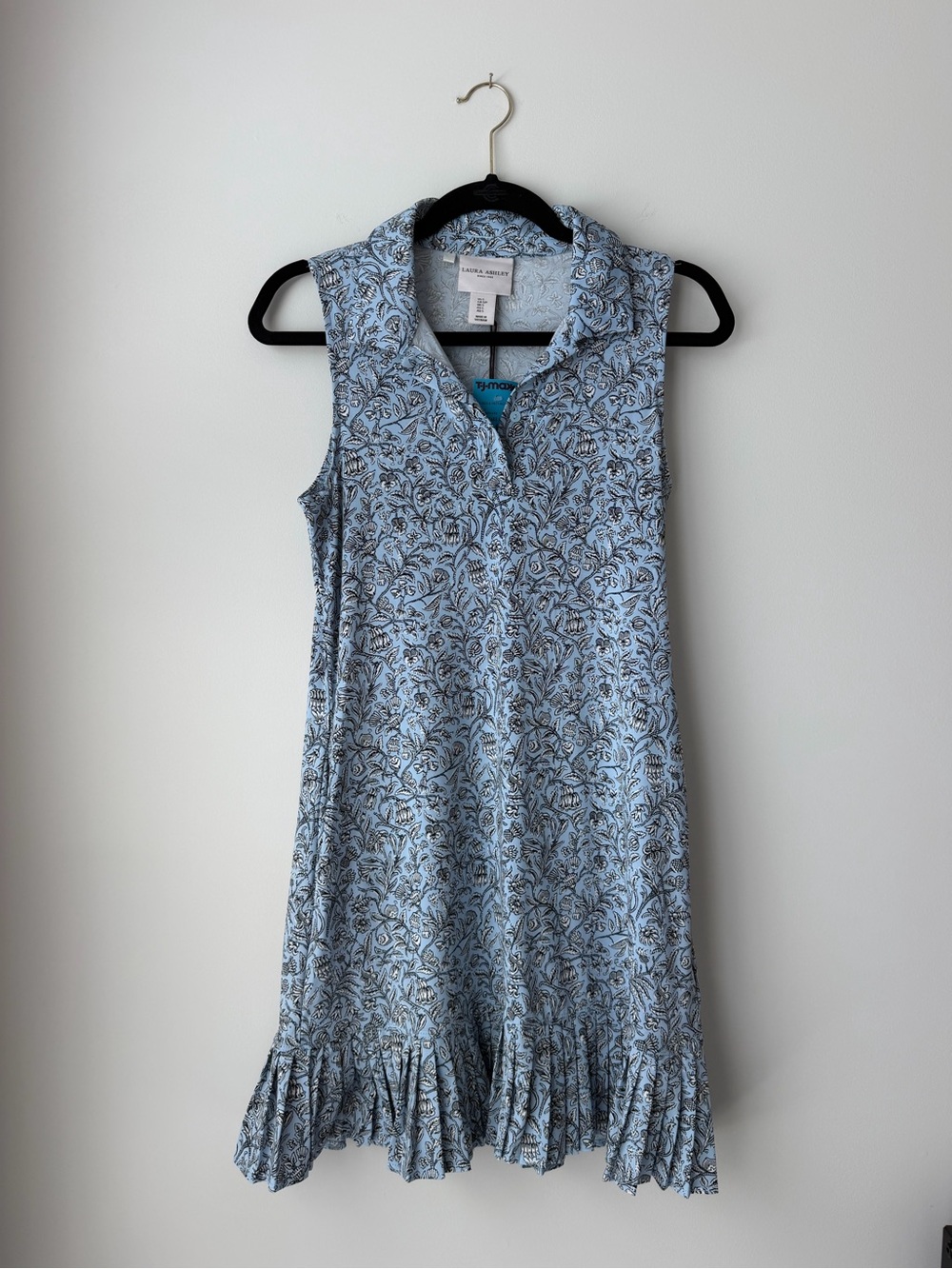 Laura Ashley Light Blue Floral Collared Mini Dress